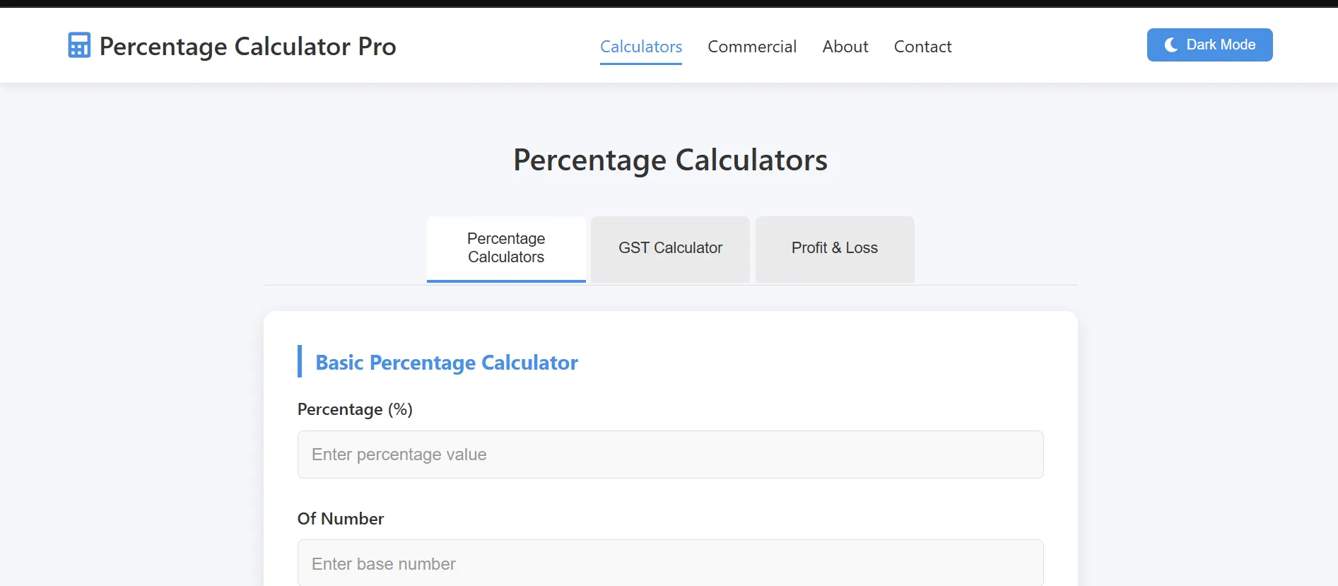 Percentage Calculator Pro web-based productivity tool interface